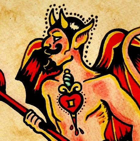 Old School Tattoo Devil Art El DIABLO Loteria Print 5 X 7, 8 X 10 or 11 ...