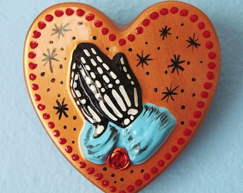 Praying Hands Day of the Dead Art Sacred Heart Wall Hanging - CUSTOM by Illustrated ink - CHOOSE Your Own Colors