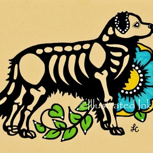 Day of the Dead Dog Australian Shepherd AUSSIE Dia de los Muertos Art Print 5 x 7, 8 x 10 or 11 x 14 - Choose your own words