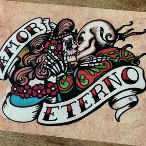 Dia de los Muertos AMOR ETERNO Dag van de Doden-kunstprint 8 x 10 of 11 x 14