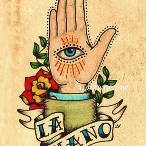 Old School Tattoo Art Prints Loteria LA MANO & El CORAZON 5 x 7, 8 x 10 or 11 x 14 Set image 2
