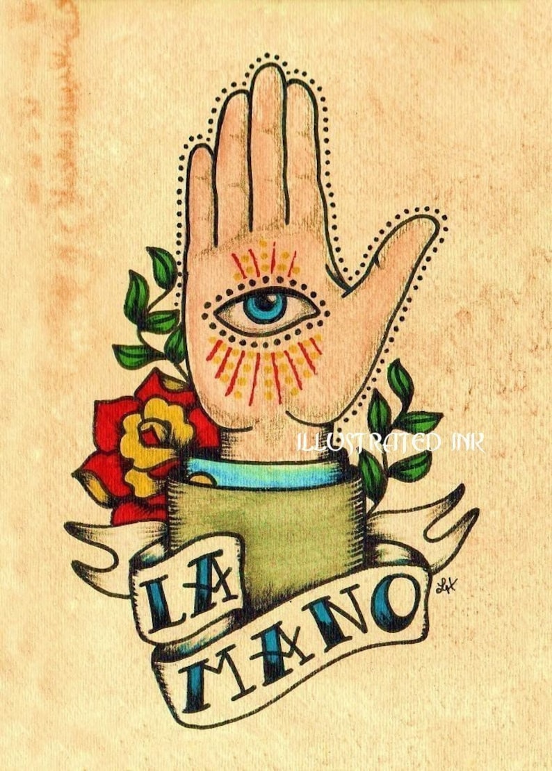 Old School Tattoo Art Prints Loteria LA MANO & El CORAZON 5 x 7, 8 x 10 or 11 x 14 Set image 2