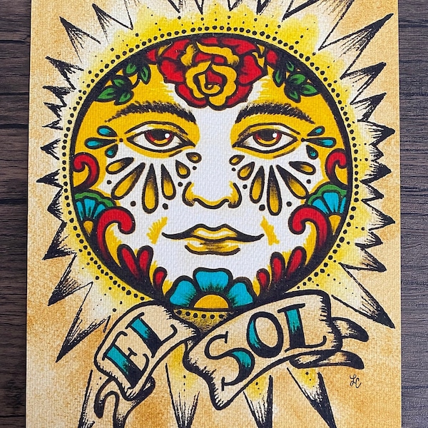 Mexican Folk Art Sun EL SOL Loteria Print 5 x 7, 8 x 10 or 11 x 14