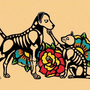 死者の日 犬と猫の死者の日 アートプリント 5 x 7、8 x 10、または 11 x 14 - Austin Pets Alive への寄付