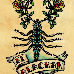 Old School Tattoo Art Scorpion EL ALACRAN Loteria Print 5 x 7, 8 x 10 or 11 x 14 image 1