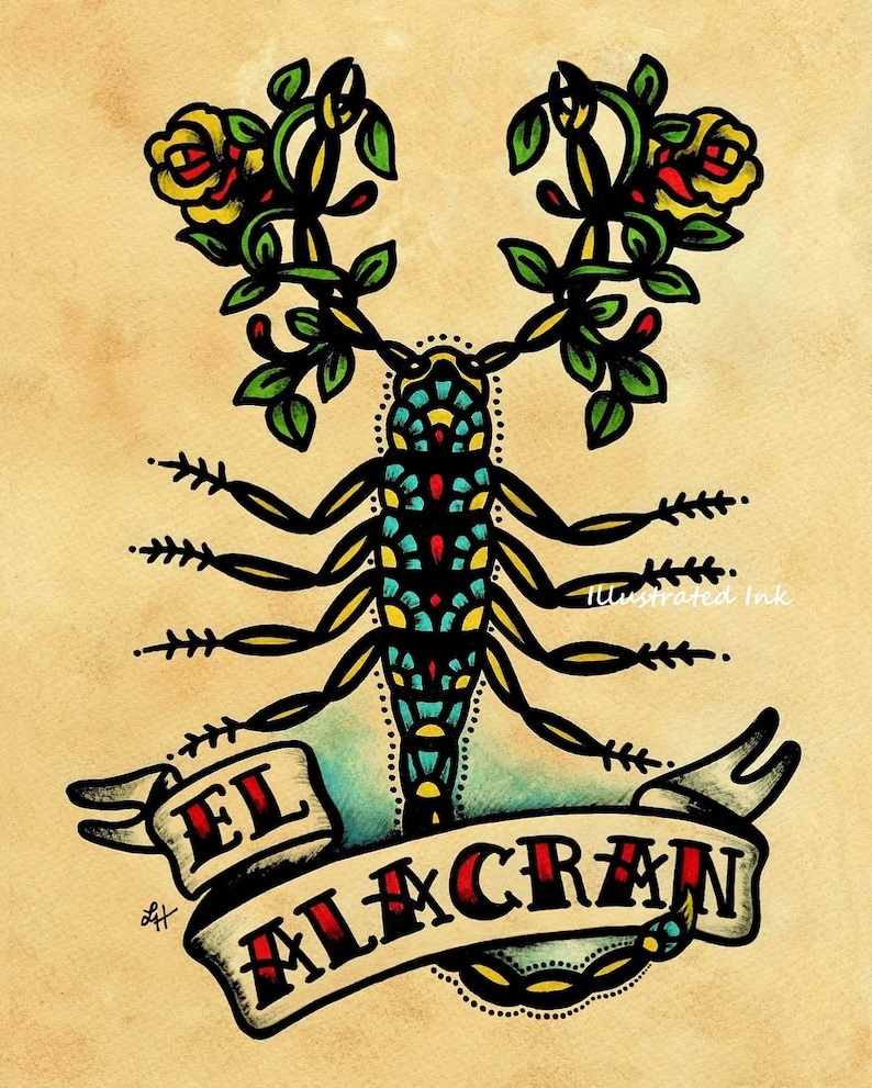 Old School Tattoo Art Scorpion EL ALACRAN Loteria Print 5 x 7, 8 x 10 or 11 x 14 image 1