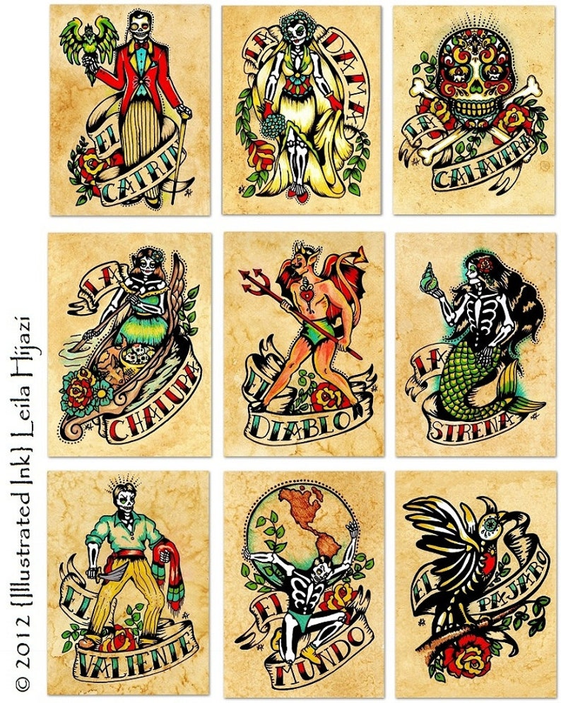 Day of the Dead Mermaid Tattoo Art LA SIRENA Loteria Print 5 x 7, 8 x 10 or 11 x 14 image 6