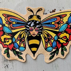 Traditional Tattoo BEE Sticker, Vinyl Sticker Decal, Bee Laptop Sticker, Old School Bee Tattoo Art Bee with female face