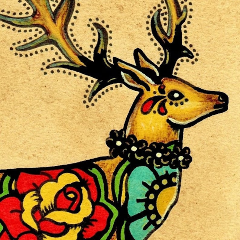 Mexican Folk Art Deer EL VENADO Loteria Print 5 X 7 8 X 10 or Etsy