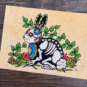 Conejo del Día de los Muertos CONEJO Impresión artística del Día de los Muertos 5 x 7, 8 x 10 o 11 x 14