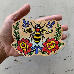 Traditional Tattoo BEE Sticker, Vinyl Sticker Decal, Bee Laptop Sticker, Old School Bee Tattoo Art image 3