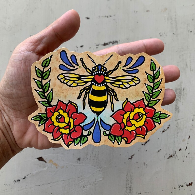 Traditional Tattoo BEE Sticker, Vinyl Sticker Decal, Bee Laptop Sticker, Old School Bee Tattoo Art image 3