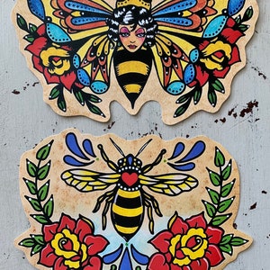 Traditional Tattoo BEE Sticker, Vinyl Sticker Decal, Bee Laptop Sticker, Old School Bee Tattoo Art image 2