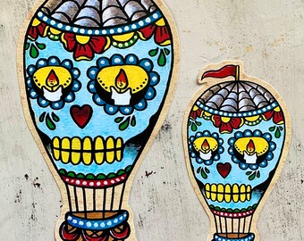 Hot Air Balloon Decal Sticker, Day of the Dead Sugar Skull Sticker Laptop, American Traditional Tattoo Art