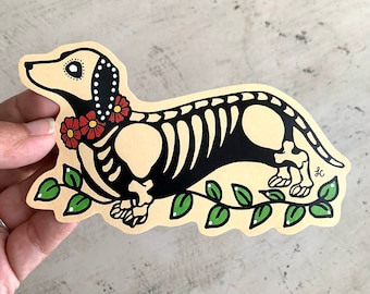 Day of the Dead DACHSHUND Decal Sticker, Doxie Vinyl Sticker Laptop, Dachschund Tattoo Art