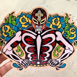 Day of the Dead Luchador Wrestler Decal Sticker, Lucha Libre Vinyl Sticker Laptop, Rey Mysterio Tattoo Art