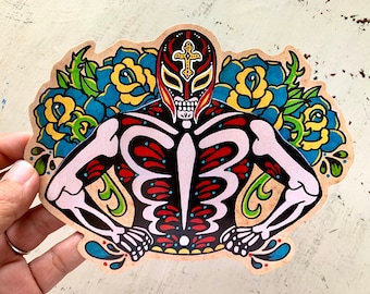Day of the Dead Luchador Wrestler Decal Sticker, Lucha Libre Vinyl Sticker Laptop, Rey Mysterio Tattoo Art