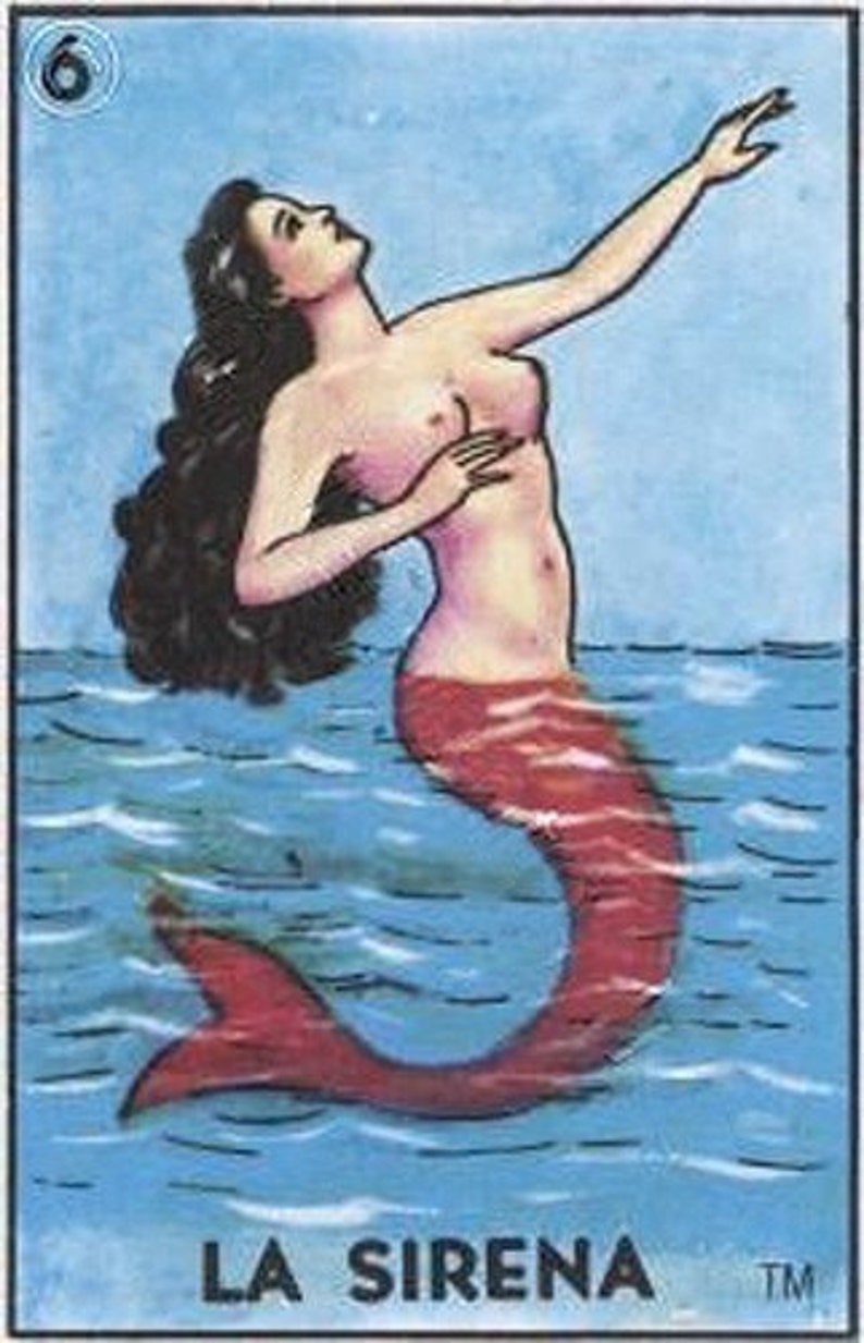 LA SIRENA Day of the Dead Art Mermaid Loteria Print 5 x 7, 8 x 10 or 11 x 14 image 3