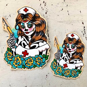 Day of the Dead NURSE Decal Sticker, Laptop Vinyl Sticker, Nurse Tattoo Art image 2