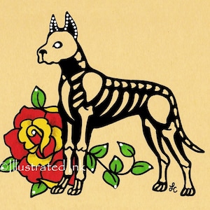Tag der Toten Hunde DOGGE Dia de los Muertos Kunstdruck 13 x 18, 20 x 10 oder 11 x 14 - Wählen Sie Ihre eigenen Worte - Spende an Austin Pets Alive