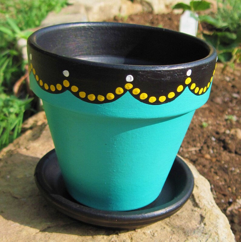 Download Hand Painted Folk Art Small FLOWER POT w/ Sacred Heart | Etsy