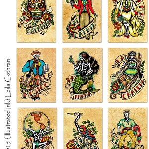 Day of the Dead Art Prints Mexican Loteria SET of 9 Designs 5 x 7, 8 x 10, or 11 x 14 image 2