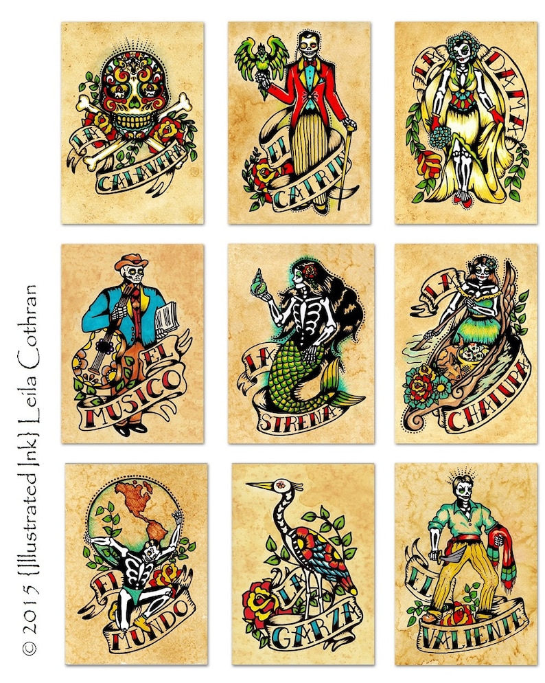 Day of the Dead Art Prints Mexican Loteria SET of 9 Designs 5 x 7, 8 x 10, or 11 x 14 image 2