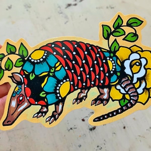 Armadillo Sticker, Vinyl Sticker Decal, Armadillo Laptop Sticker, Armadillo Tattoo Texas Sticker Art