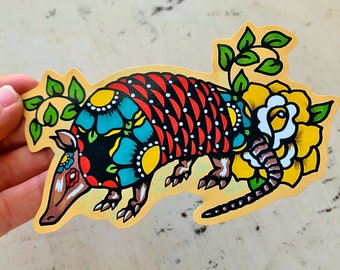 Armadillo Sticker, Vinyl Sticker Decal, Armadillo Laptop Sticker, Armadillo Tattoo Texas Sticker Art