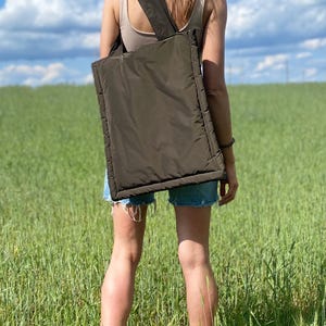 Pillow Shoulder bag -  Khaki Puffer Bag -Sand colour lining -  Bags for Women - Water resistant purse - Gift for her