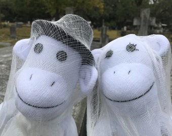 Together Forever sock monkey ghost pair MADE TO ORDER