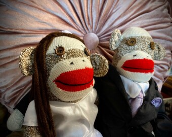 custom bridal sock monkey couple