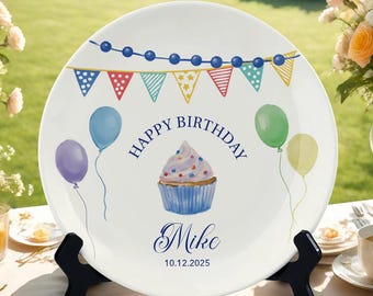 Personalisierter Keramik Geburtstagsteller, Hochzeit, individuelles Geschenk für Sie/Ihn, Geburtstagsteller Blumen, Geburtstagsteller, Hochzeitsteller, Geburtstagsgeschenk