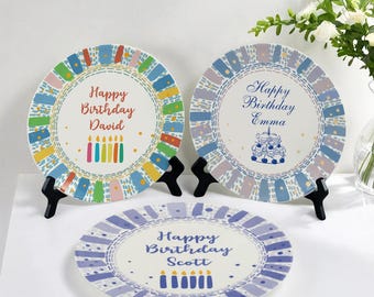 Personalzied Erster Geburtstagsteller/Alles Gute zum Geburtstagsteller/Benutzerdefinierter Name Handgemalter Keramikgeburtstagsteller/Geburtstagsgeschenk