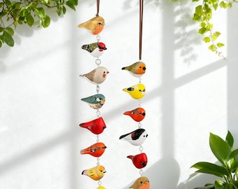 Hand-Crafted Wooden Bird Ornament/Hand Carved Wooden Bird Hanging Ornament/Chirstmas Ornament/Home Decor/Bird Strings/Bird Lover Gift