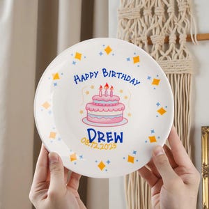Happy Birthday Plate/Personalzied Birthday Plate For Her/Cake Plate/Custom Name Plate/Reusable Birthday Party Dish/Birthday Girl Gift