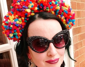 Large Rainbow  Pom Poms Headband, festival, pride.
