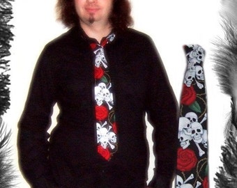 LAST few. Skulls and Roses Print Tie, gothic, Rockabilly, Psychobilly Style