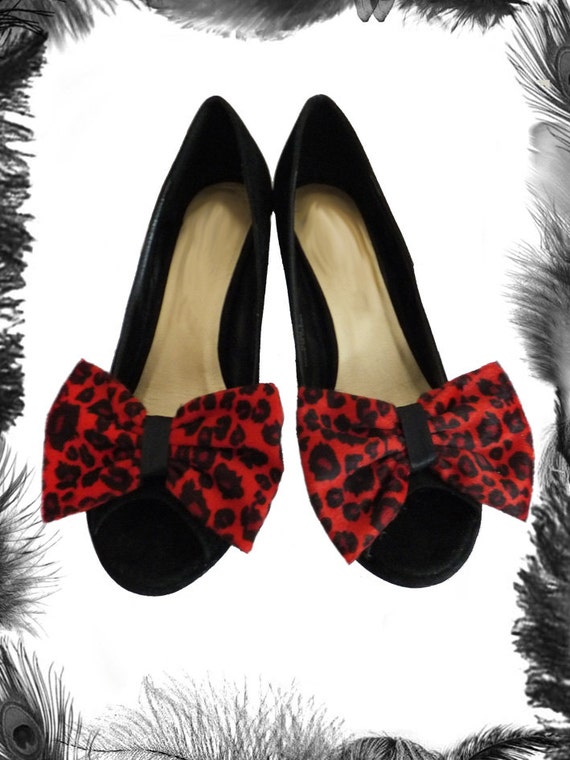 Large Leopard Print Bow Shoe Clips 