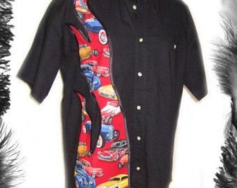 LAST ONE. Red Hot Rods Flame Shirt, Rockabilly Wear. Chest up to 45".