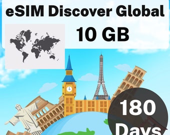 eSIM Discover Global - 10 Gb - 100 Sms - 100 Mins - 180 Days - Travel eSIM, No Physical SIM Card Required