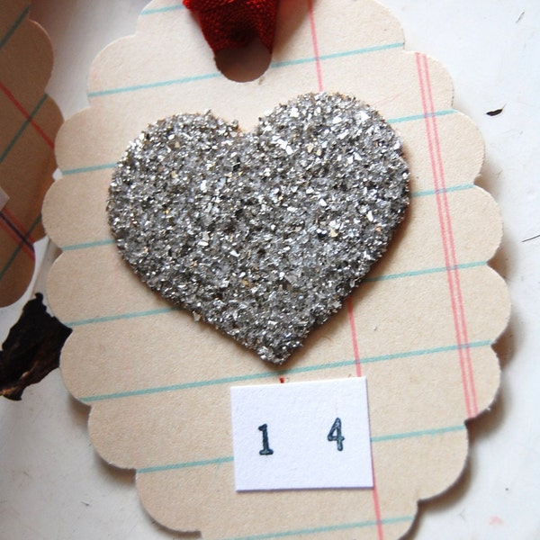 set of three ValenTines Day Tags with SILVER GliTTer HEARTS