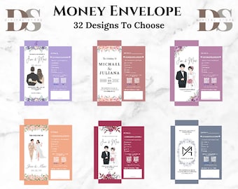 Wedding Money Envelope Angpao with QR Code Bank Personalized Canva Editable