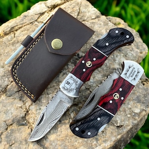 Handgefertigtes Taschenmesser für Männer, Klappmesser aus Damast-Stahl, Geschenk für Mann, Taschenmesser mit Gravur, erstes Geburtstagsgeschenk für Männer