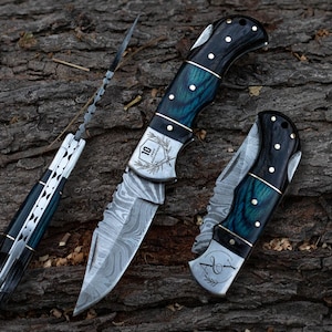 Handgefertigtes Taschenmesser für Männer, Damast-Stahl Klappmesser, Geschenk für Mann, Taschenmesser mit Gravur, erstes Geburtstagsgeschenk für Männer