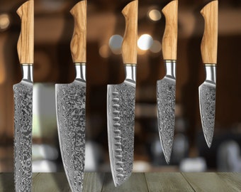 Hand Forged Damascus Chef Set, Handmade Kitchen knife, Damascus Chef knives, Cooking knife, Kitchen knives, Anniversary & Birthday gift USA