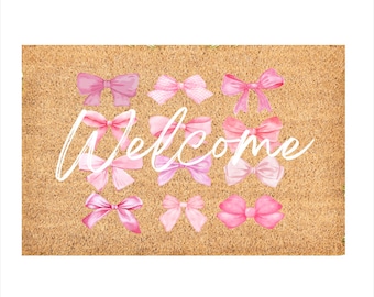 Pink Girly Welcome Doormat Bows Coquette Preppy Love Hot Pink Light Pink