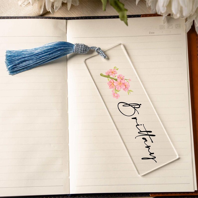 Bookmark Cursive Personalized Acrylic Bookmark – Custom Name With Pink Flower Design ...