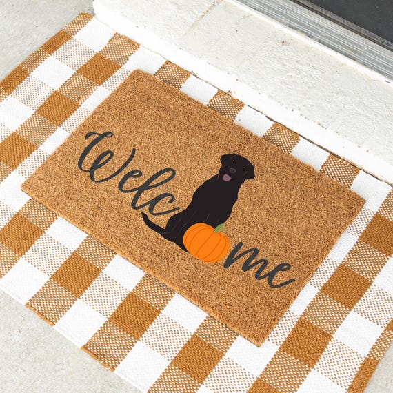Black Lab Fall Doormat With Pumpkins Autumn Dog Welcome Mat