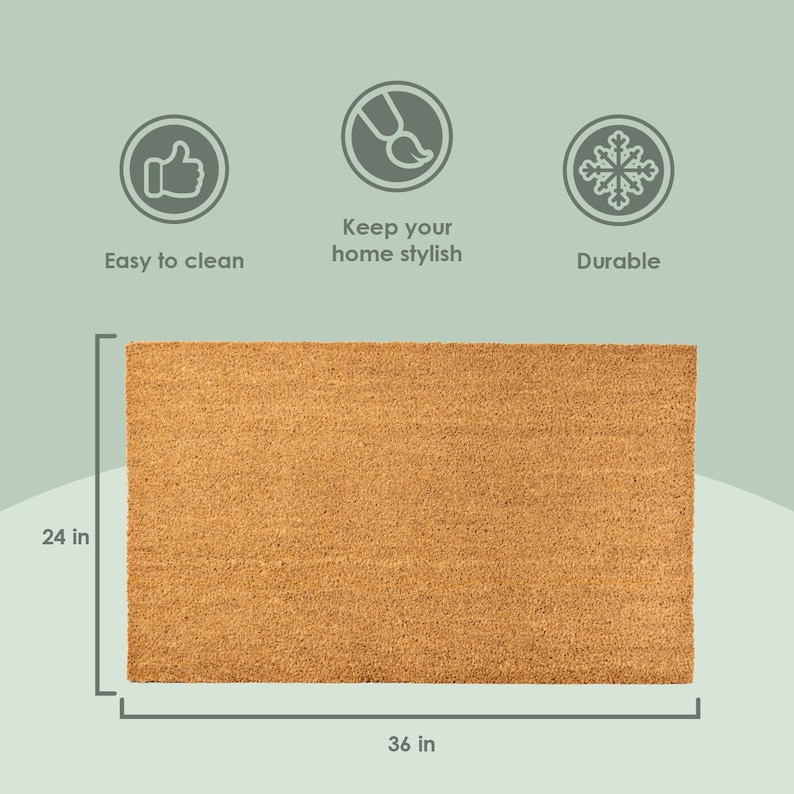 May include: A brown coir doormat measuring 36 inches by 24 inches. The doormat is made of natural fibers and has a textured surface.